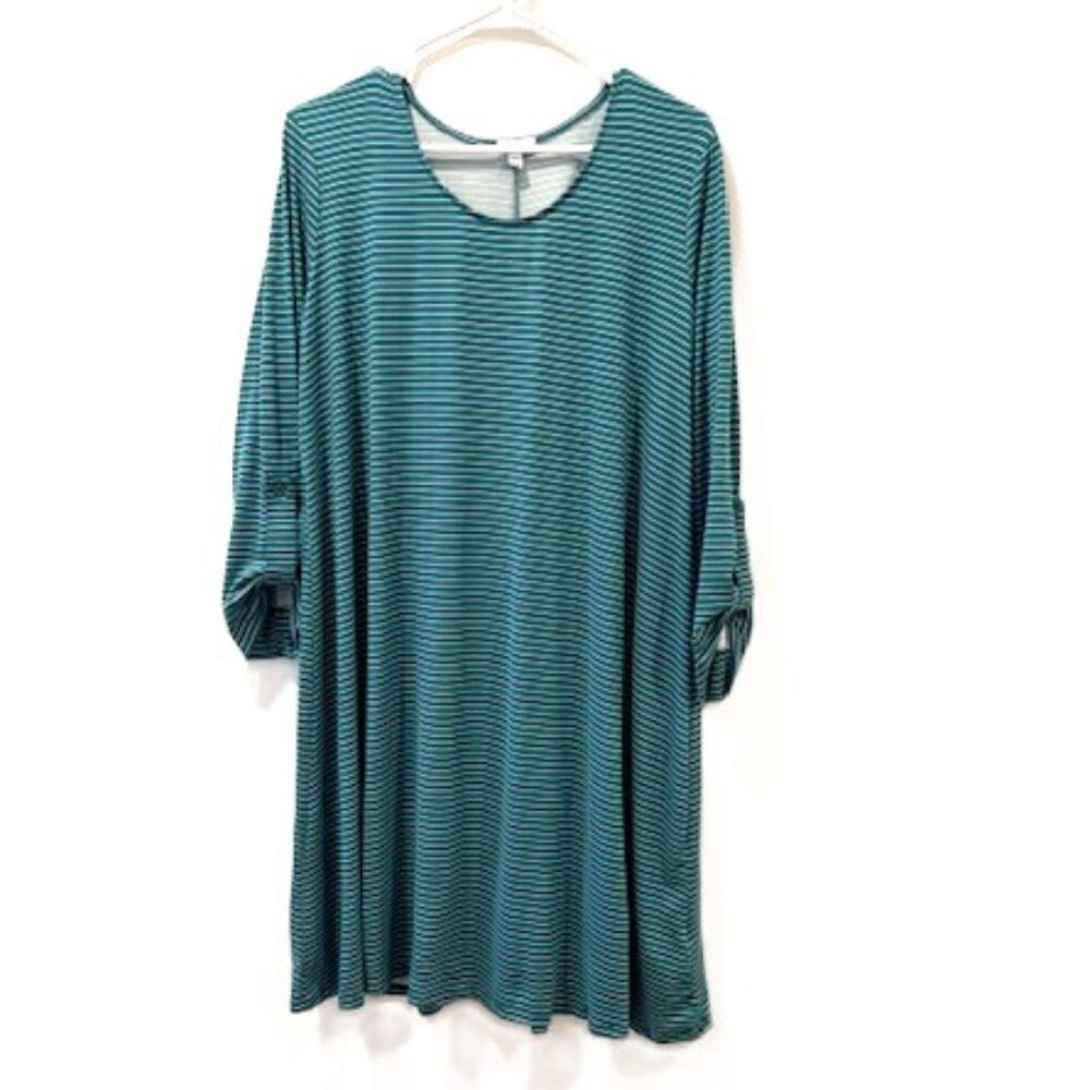 Love, Fire Green-Striped Knee-Length Dress with Buttoned Sleeves